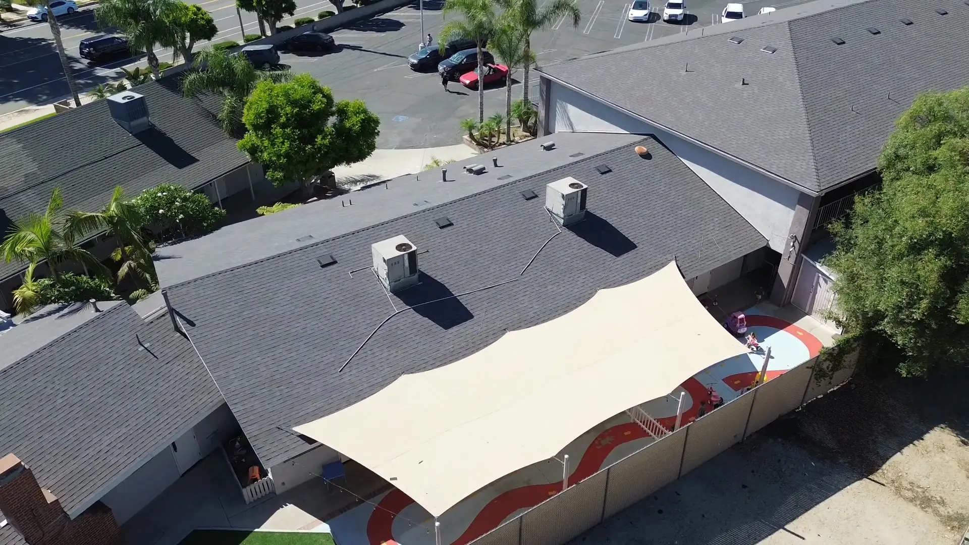 Aerial view of a completed Final Touch re-roof