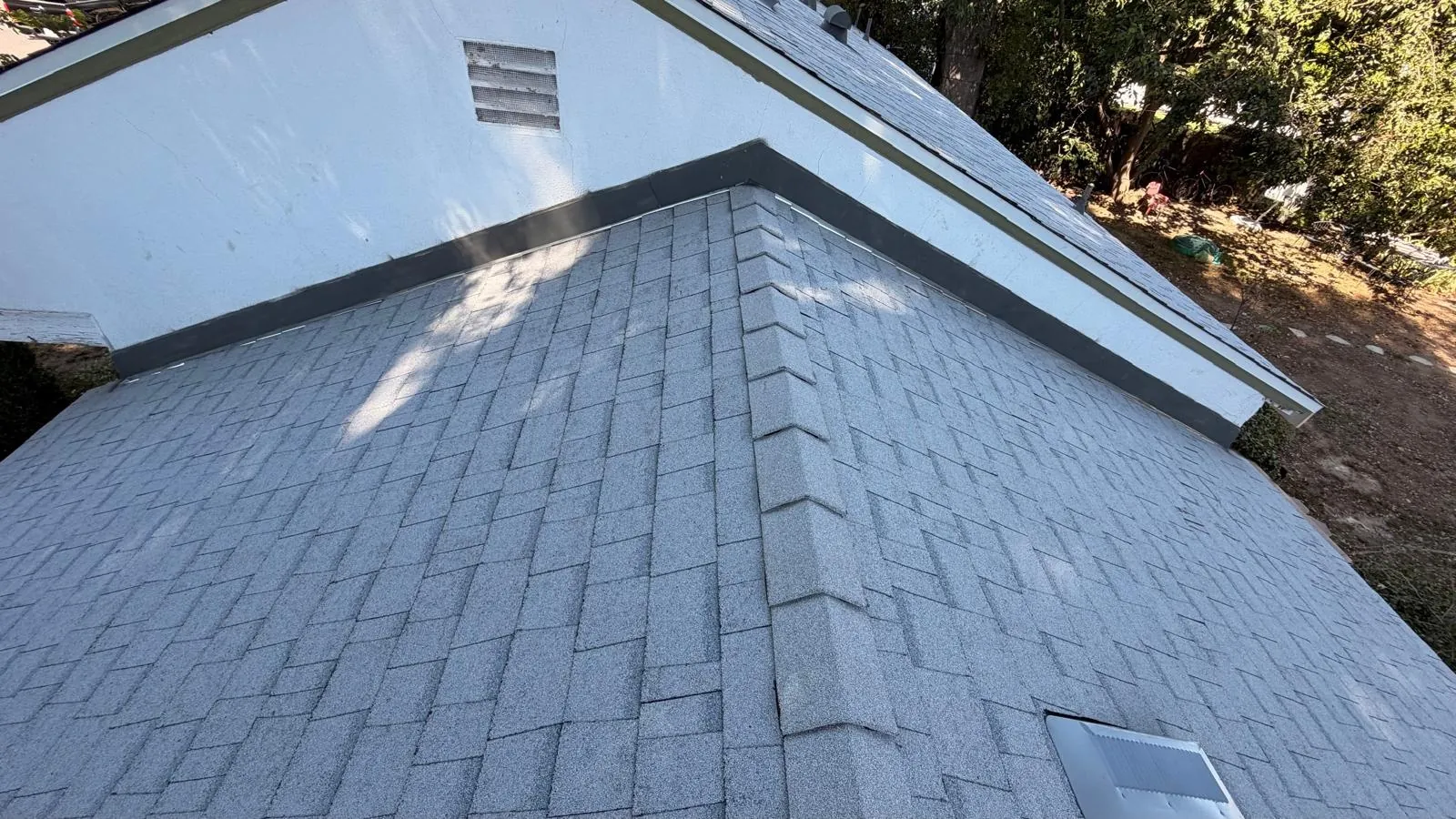 New Shasta White shingles finished up against a gable wall
