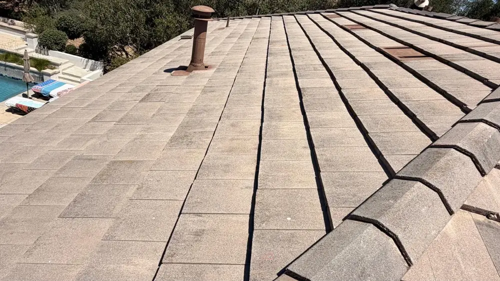 Finished back slope of the concrete tile roof above the pool in Agoura Hills
